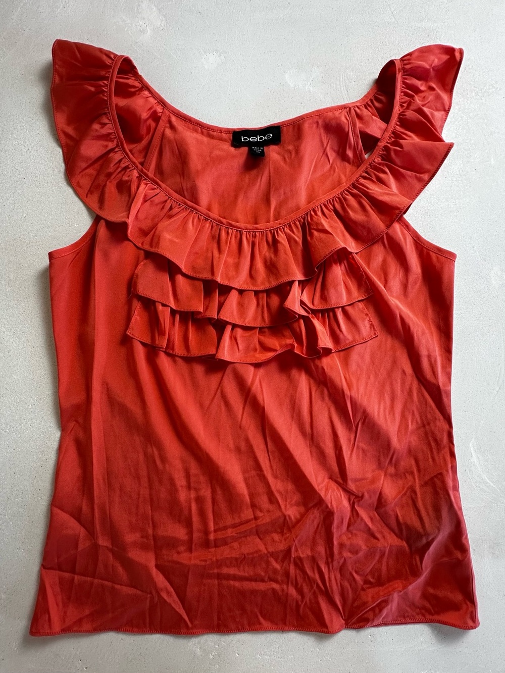 Authentic bebe Coral Ruffle Scoop Neck Tank Top